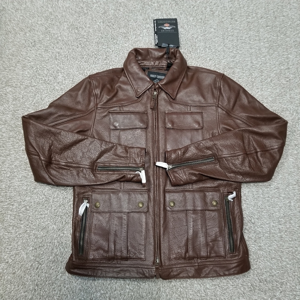 Harley Davidson Size Medium Men Portage Midweight Leather Jacket Brown 98002